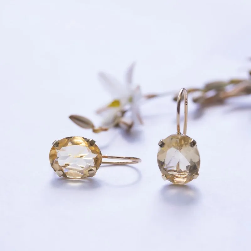 14K Gold Citrine Earrings - 8x10mm Oval, November Birthstone, Elegant Gift