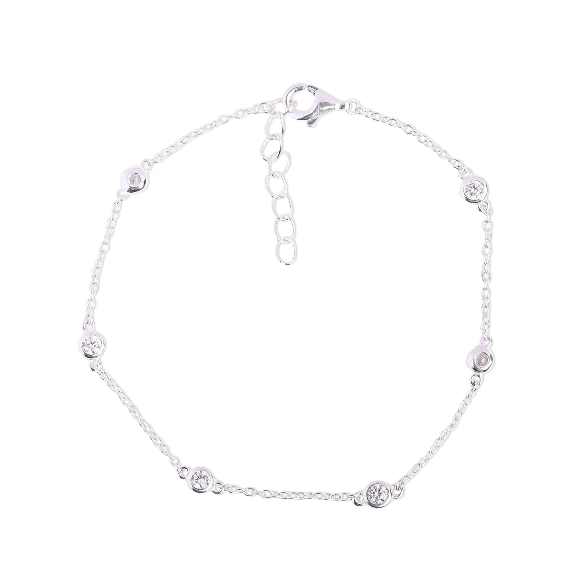 925 Pure Sterling Silver Sparkle Station Bracelet For Women