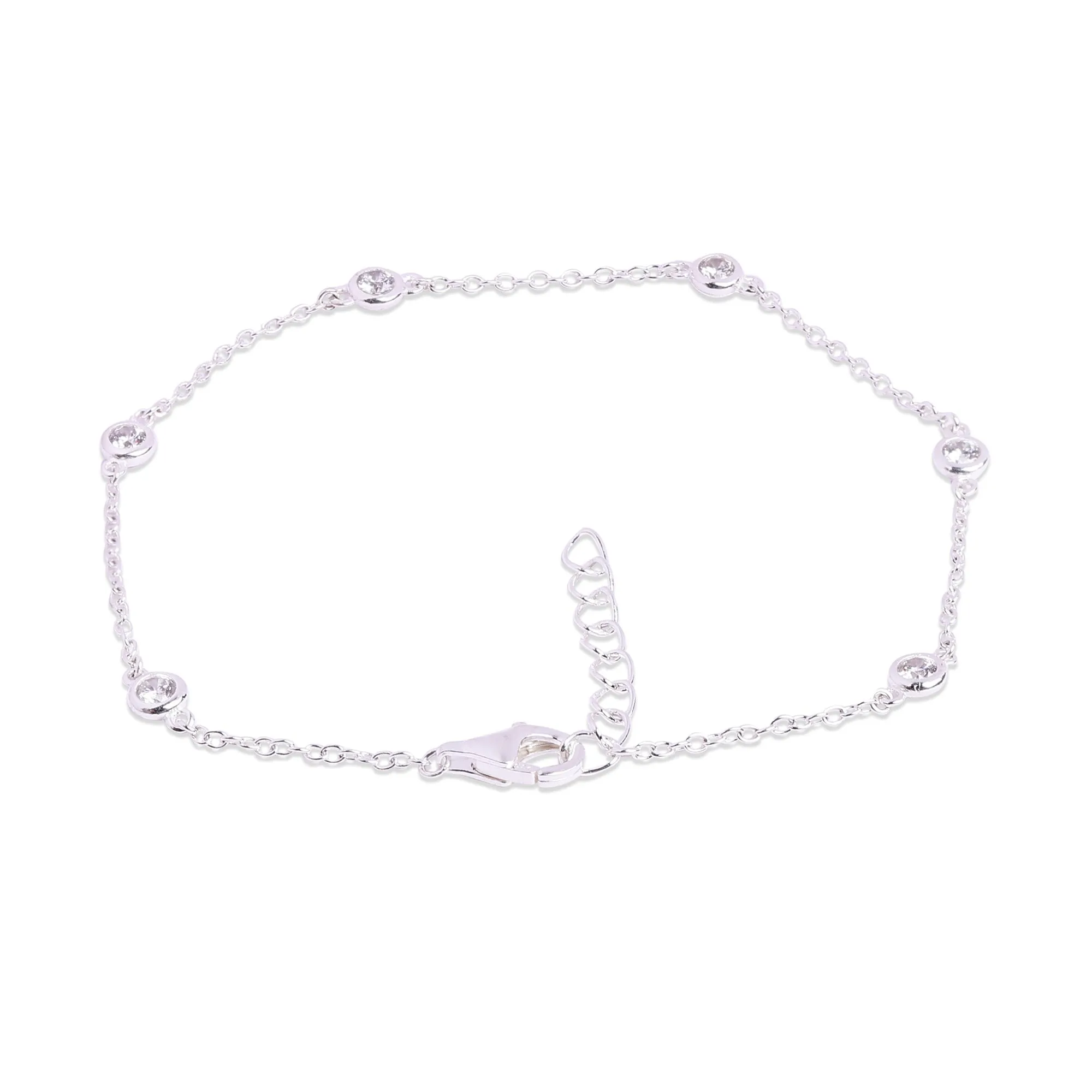 925 Pure Sterling Silver Sparkle Station Bracelet For Women