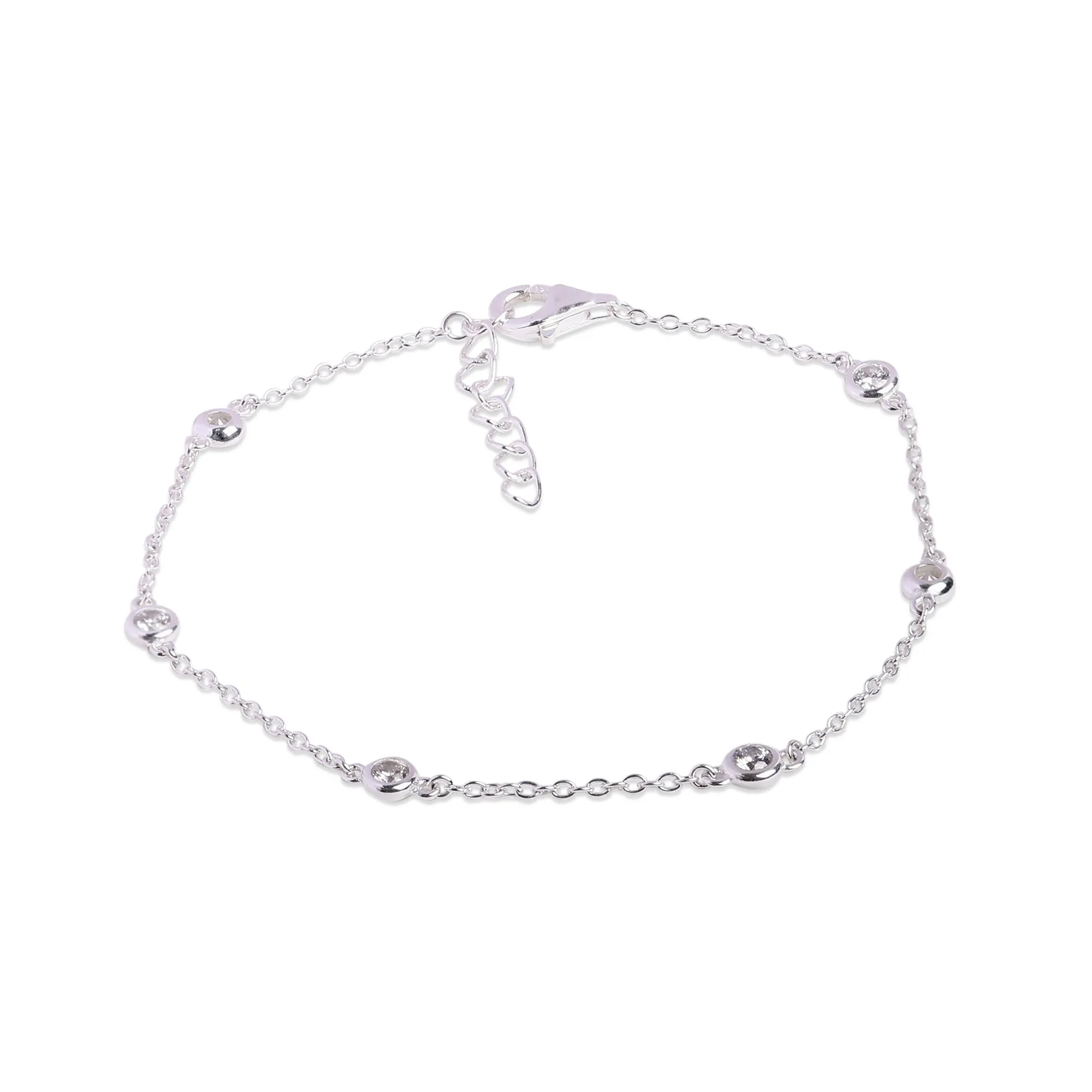 925 Pure Sterling Silver Sparkle Station Bracelet For Women