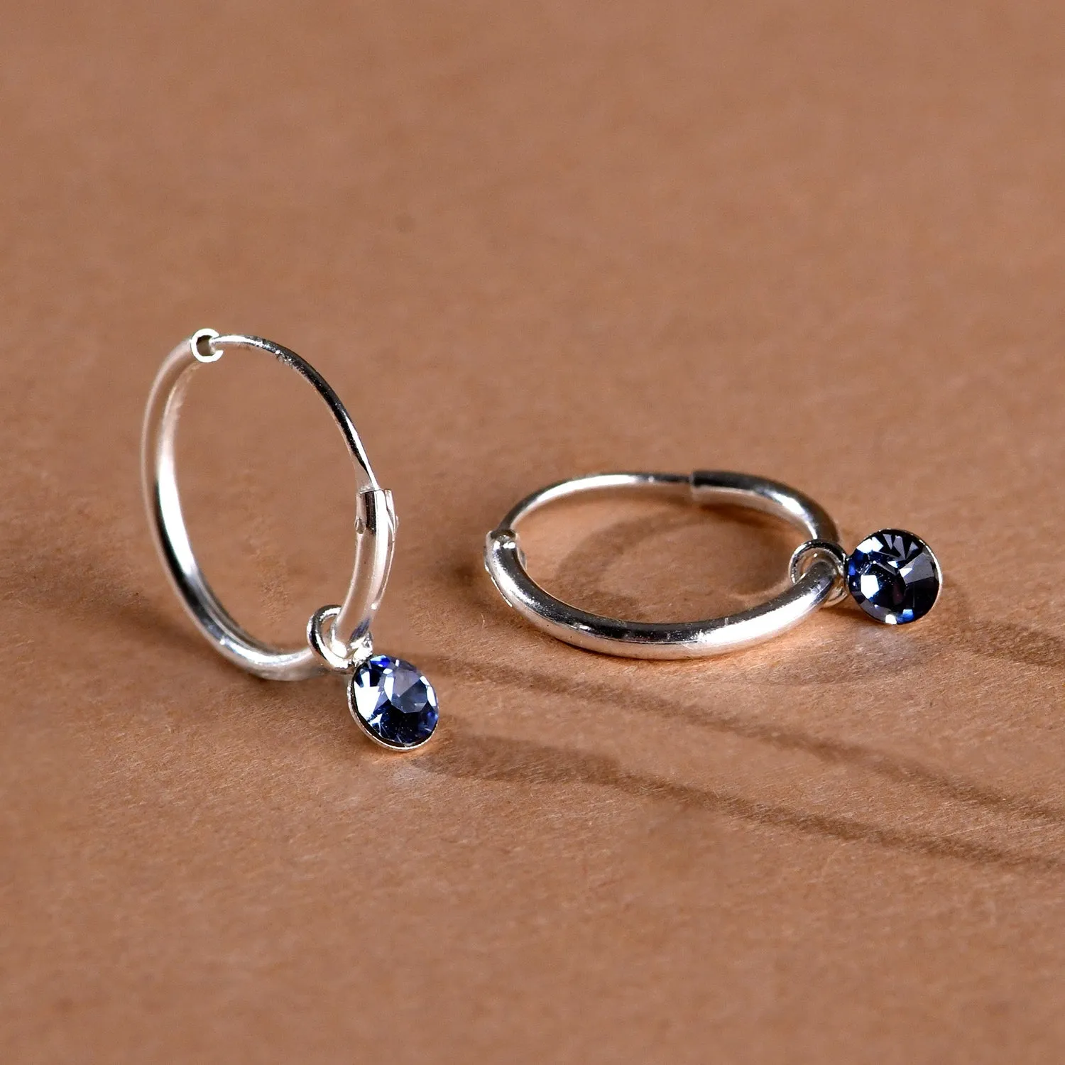 925 Pure Sterling Silver Swarovski Blue Crystal Hoop Earring For Women