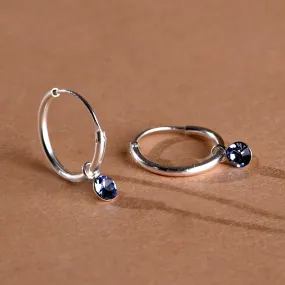 925 Pure Sterling Silver Swarovski Blue Crystal Hoop Earring For Women