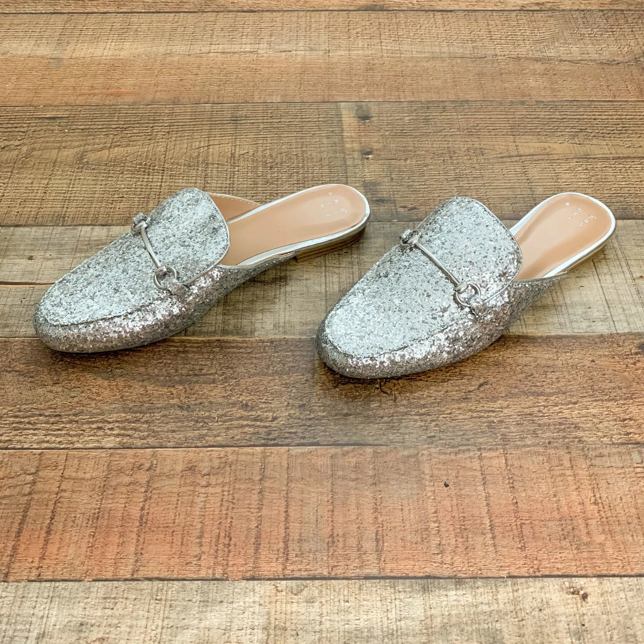 A New Day Silver Glitter Mules- Size 8 (Like New Condition!)