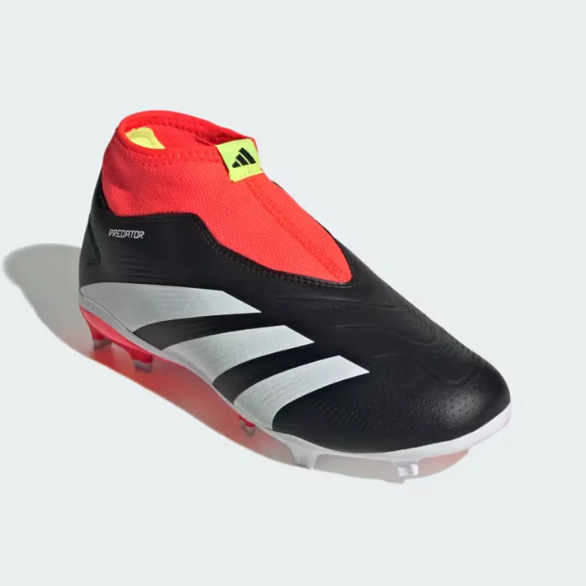 Adidas Predator 24 League LAceless Firm Ground Fooball Kids Unisex Shoes (4-7Year) -Core Black/Cloud White/Solar Red