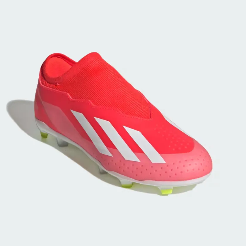 Adidas X crazyfast League Laceless Firm Ground Fooball Kids Unisex Shoes (4-7Year) -Solar Red/Cloud White/Team Solar Yellow 2