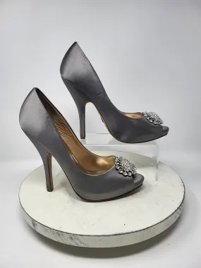 Badgley Mischka Size 9 Silver Satin Rhinestone Platform Heels