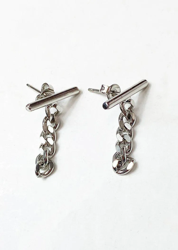 Bar and Chain Earring - Silver-***FINAL SALE***