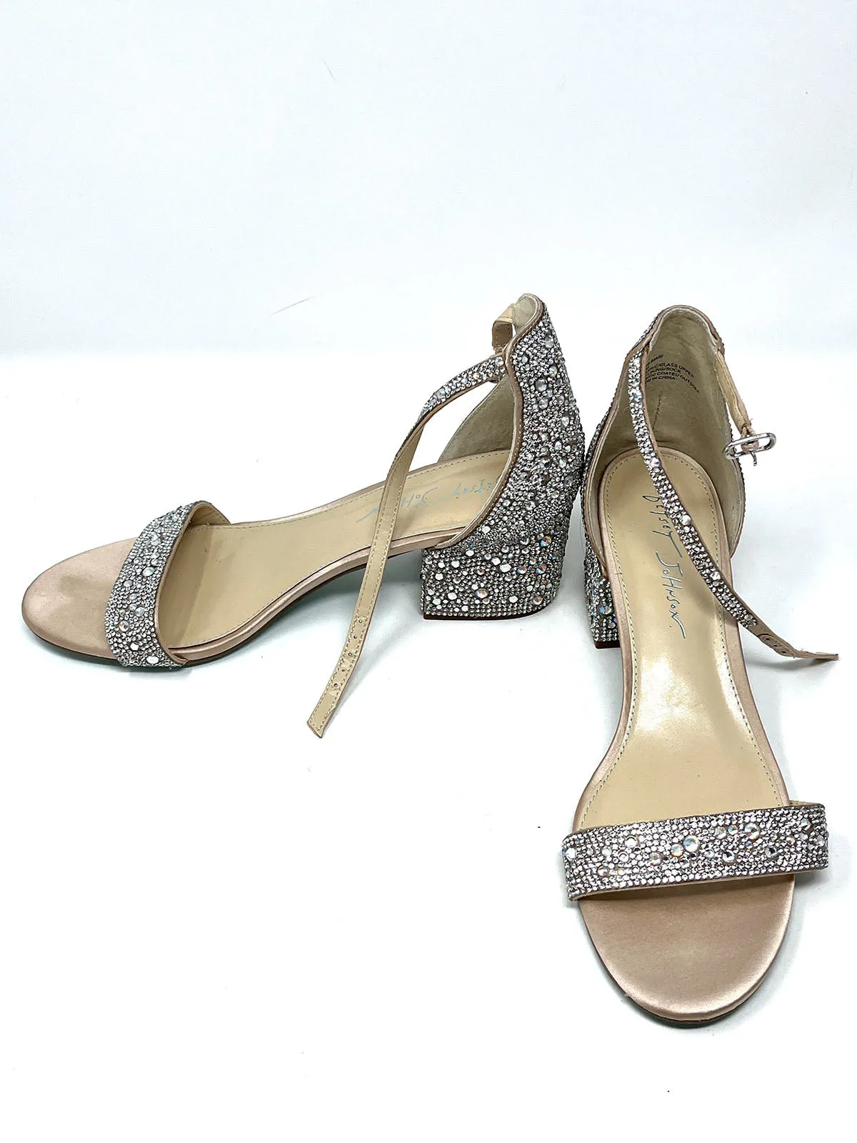 Betsey Johnson Size 9 Champagne & Clear Jeweled Heels