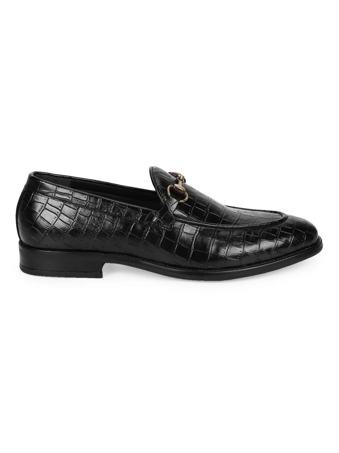 Black Croc PU Men's Low Heel Chained Loafers (TC-SM-5001-BLKCROCPU)