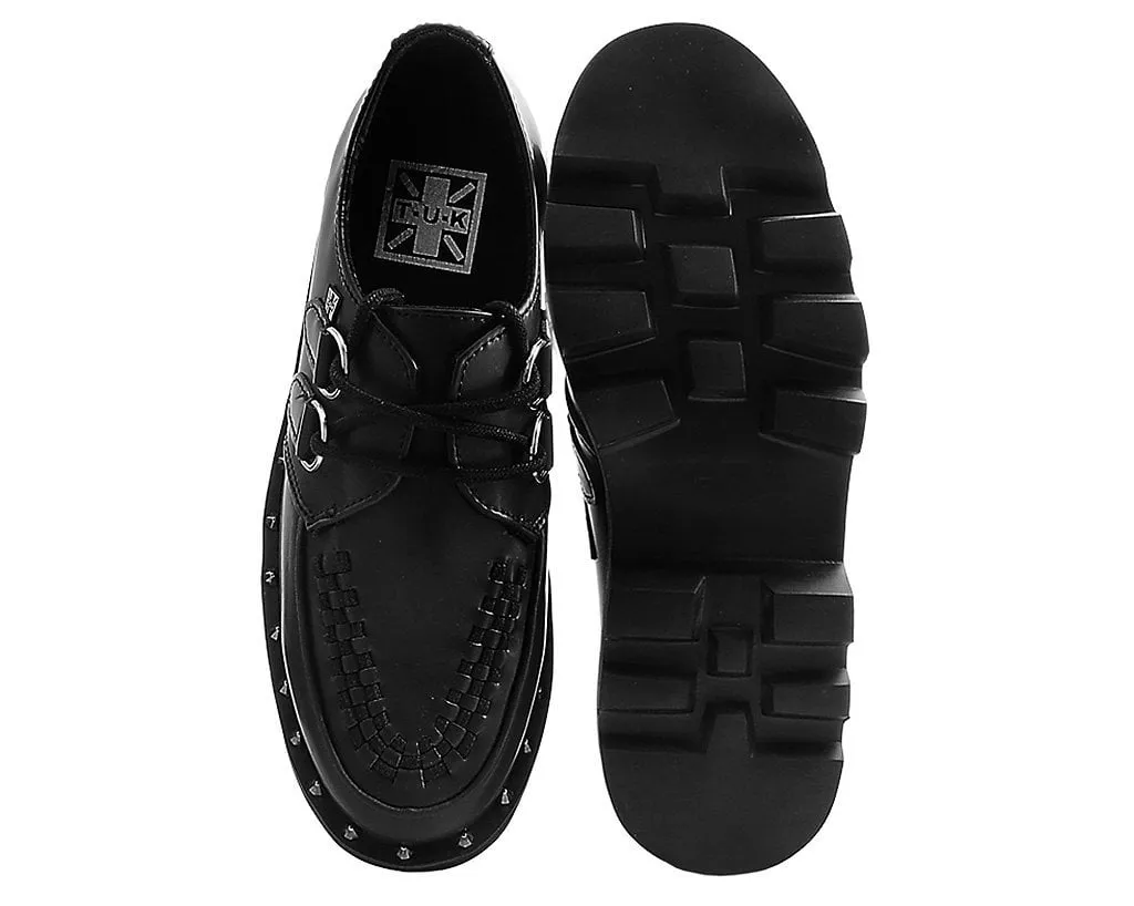 Black Faux Leather Dino Lug Sole Creeper