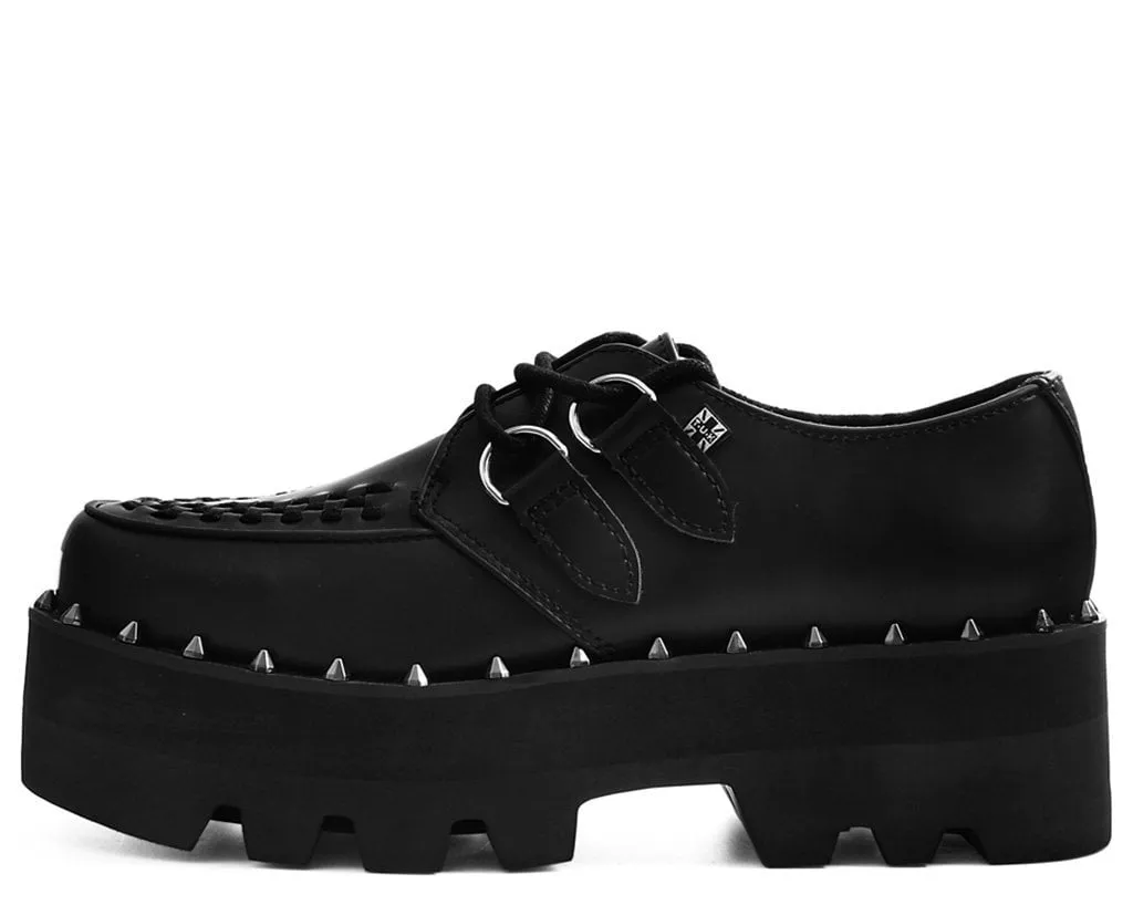 Black Faux Leather Dino Lug Sole Creeper