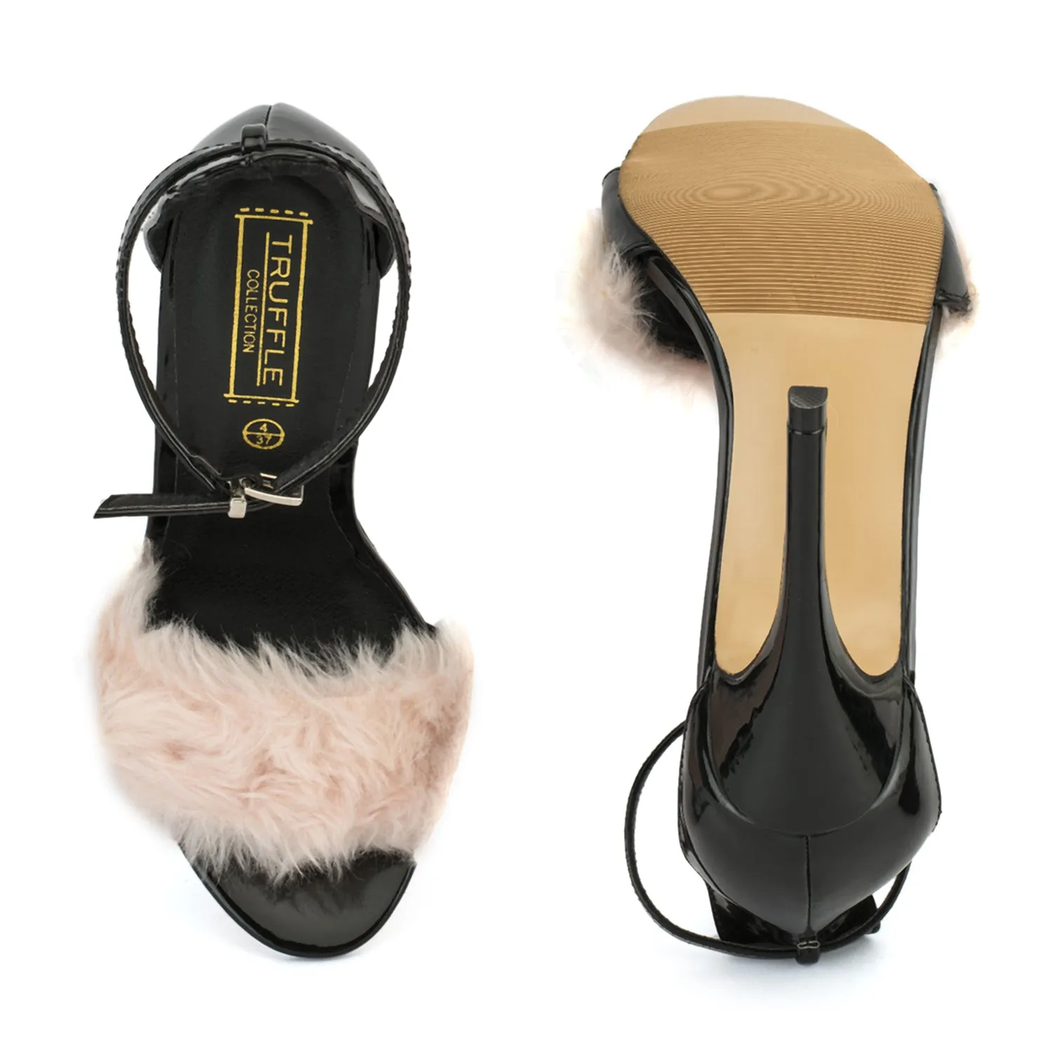 Black Fur Stiletto Sandal