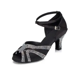 Black Rhinestone Ballroom Dance Shoes Bachata Latin Salsa Dance Shoes