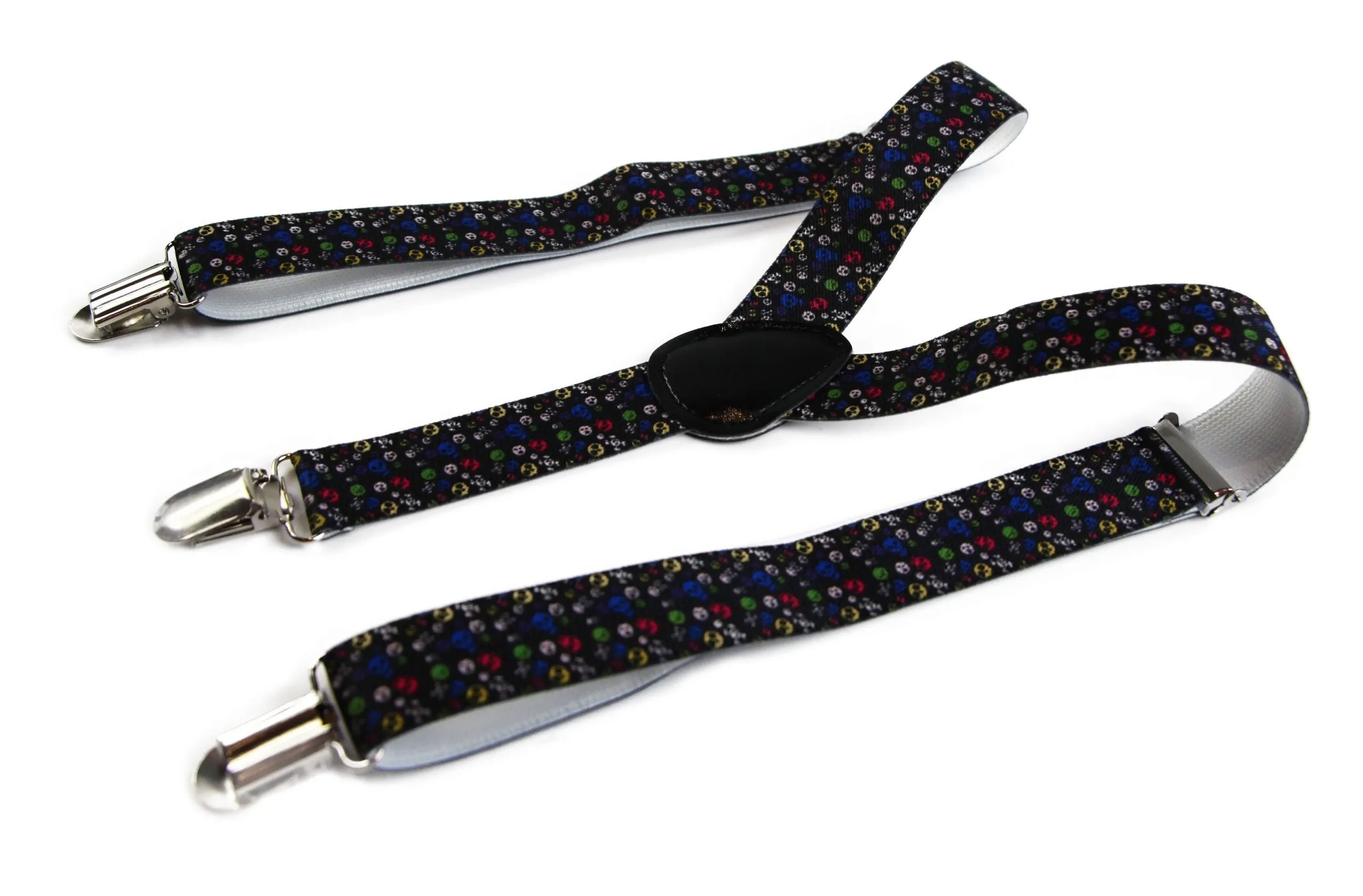 Boys Adjustable Coloured Skulls Patterned Suspenders