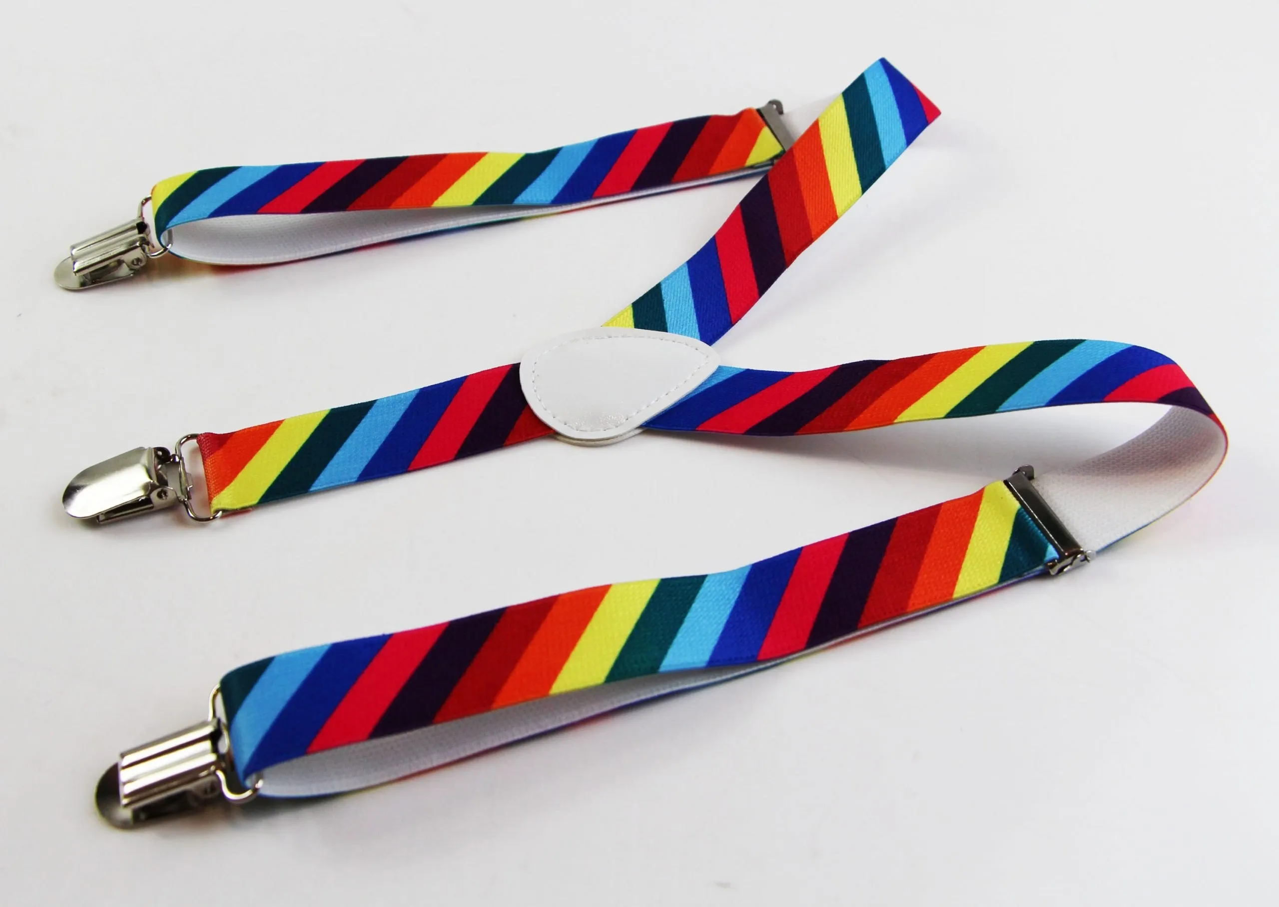 Boys Adjustable Multicoloured Rainbow Diagonal Striped Patterned Suspenders