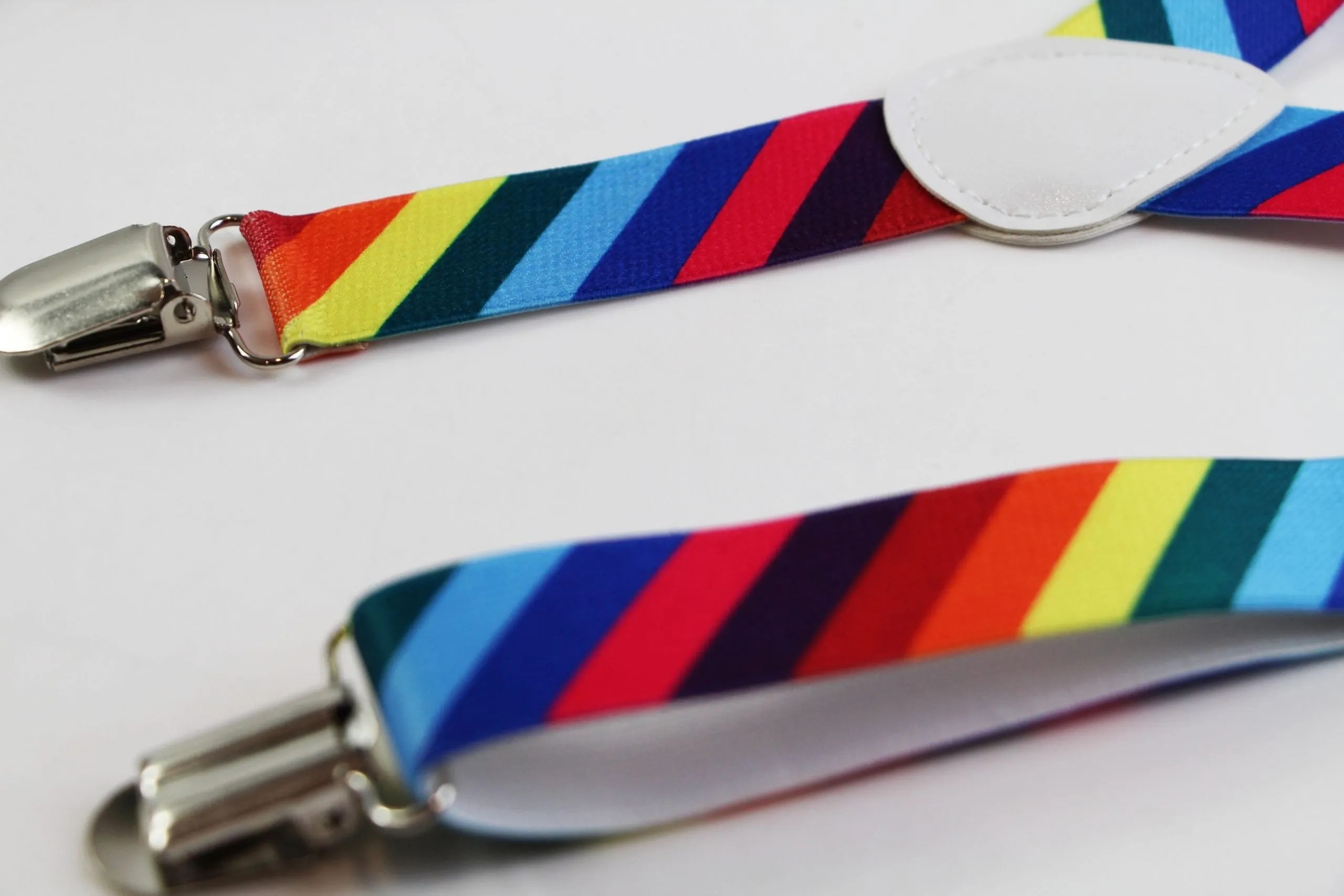 Boys Adjustable Multicoloured Rainbow Diagonal Striped Patterned Suspenders