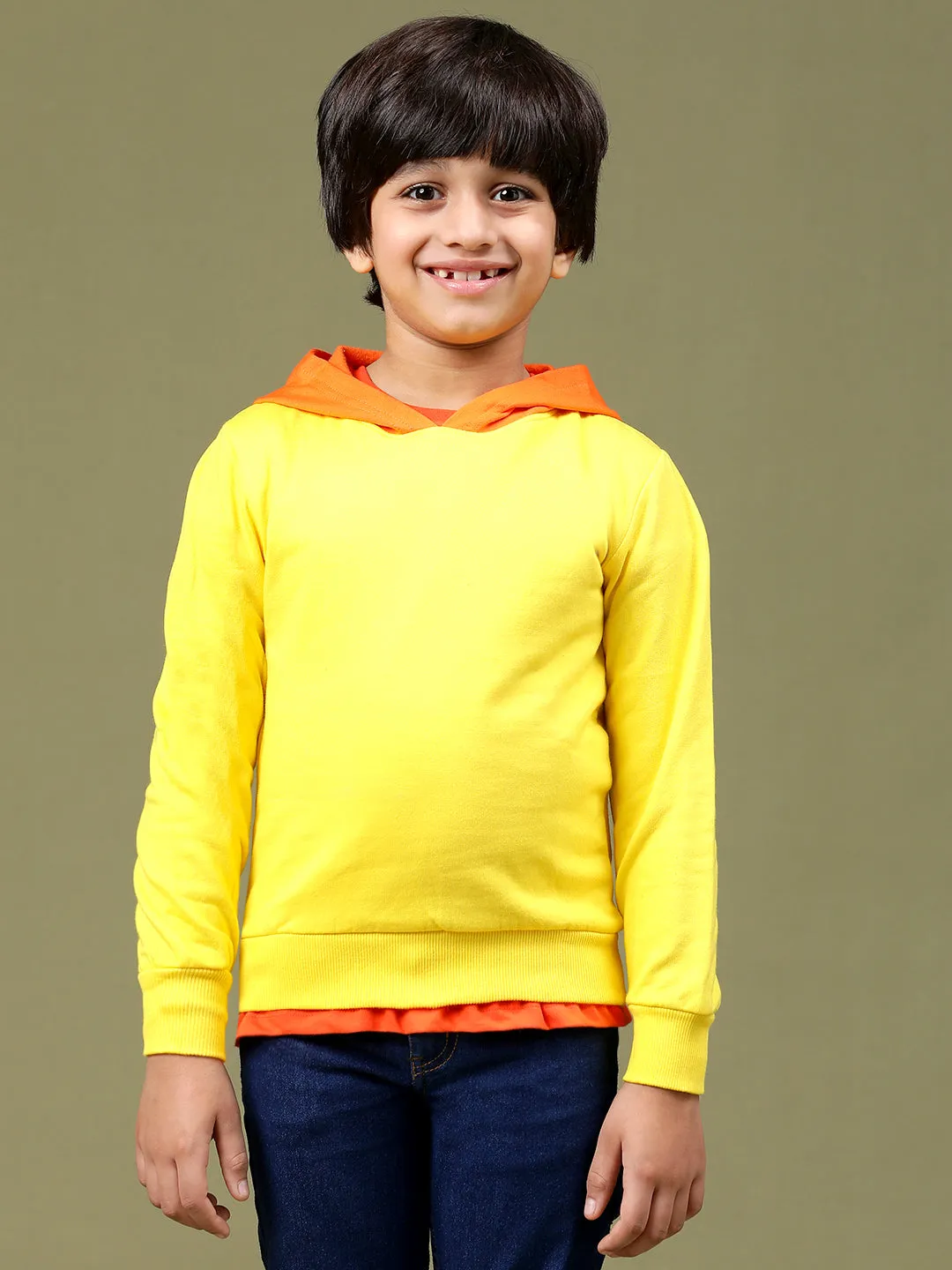 Boys Olive Cotton Solid Sweatshirt