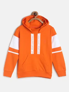 Boys Orange Poly Cotton Applique Full Sleeves Sweatshirt with Hood