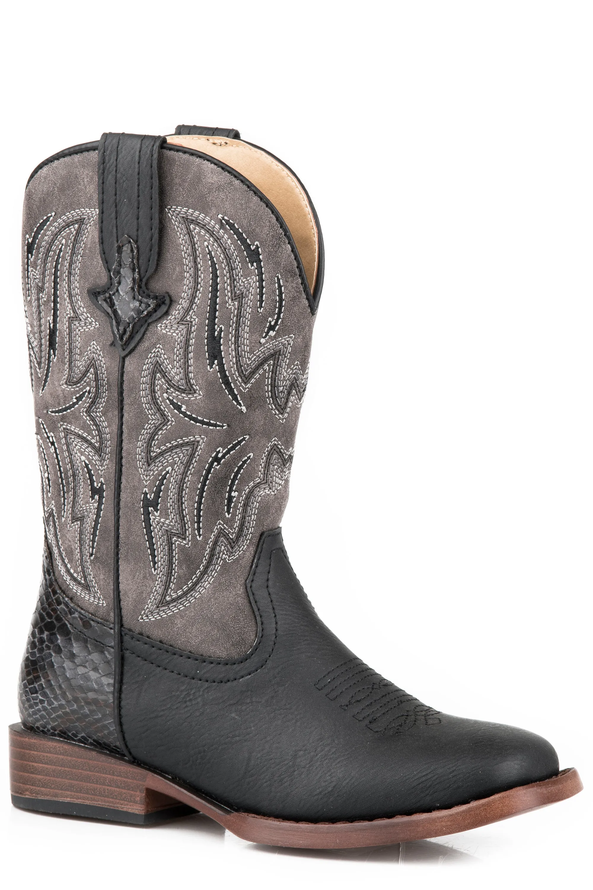 Boy's Roper Black Faux Leather Western Boot