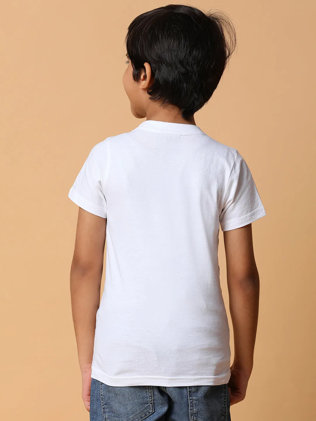 Boys White & Blue Striped Cotton T-shirt