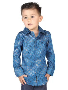 Camisa Casual Manga Larga Estampada Verde Azulado para Niños 'El Señor de los Cielos' - ID: 44581