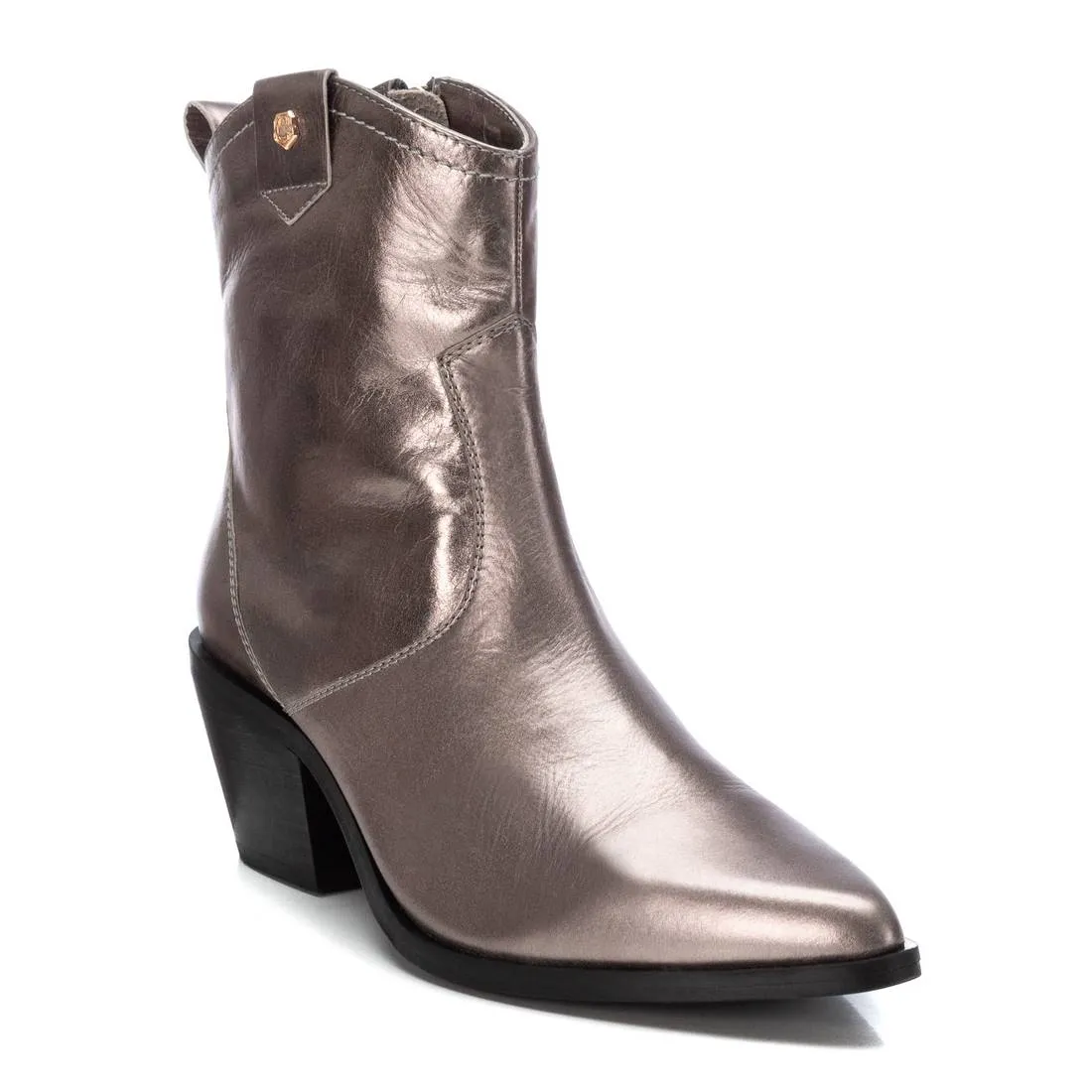 CARMELA  Pewter  Leather Western Ankle Boot