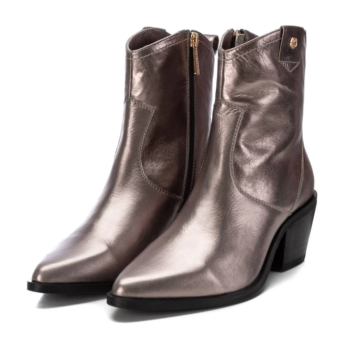 CARMELA  Pewter  Leather Western Ankle Boot