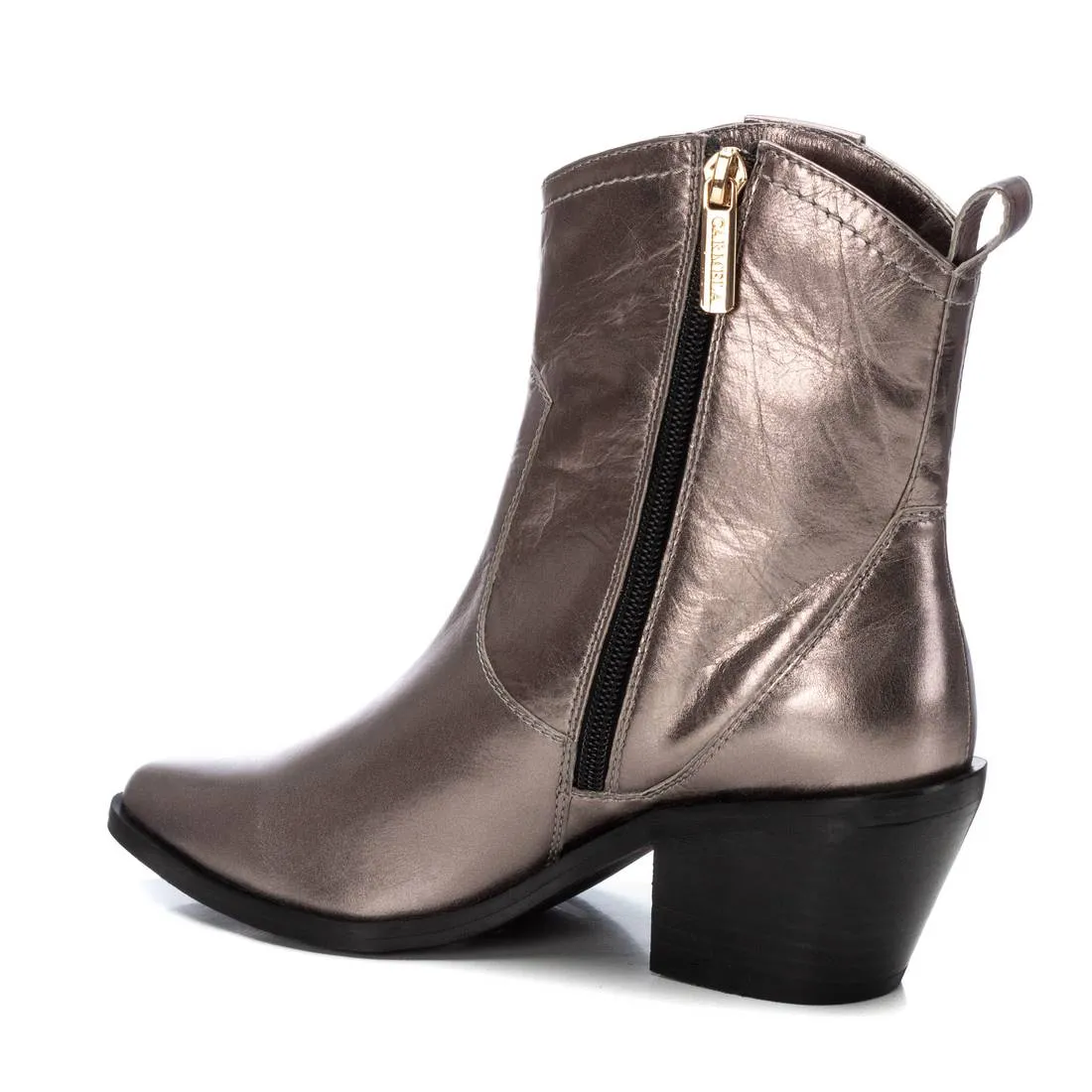 CARMELA  Pewter  Leather Western Ankle Boot