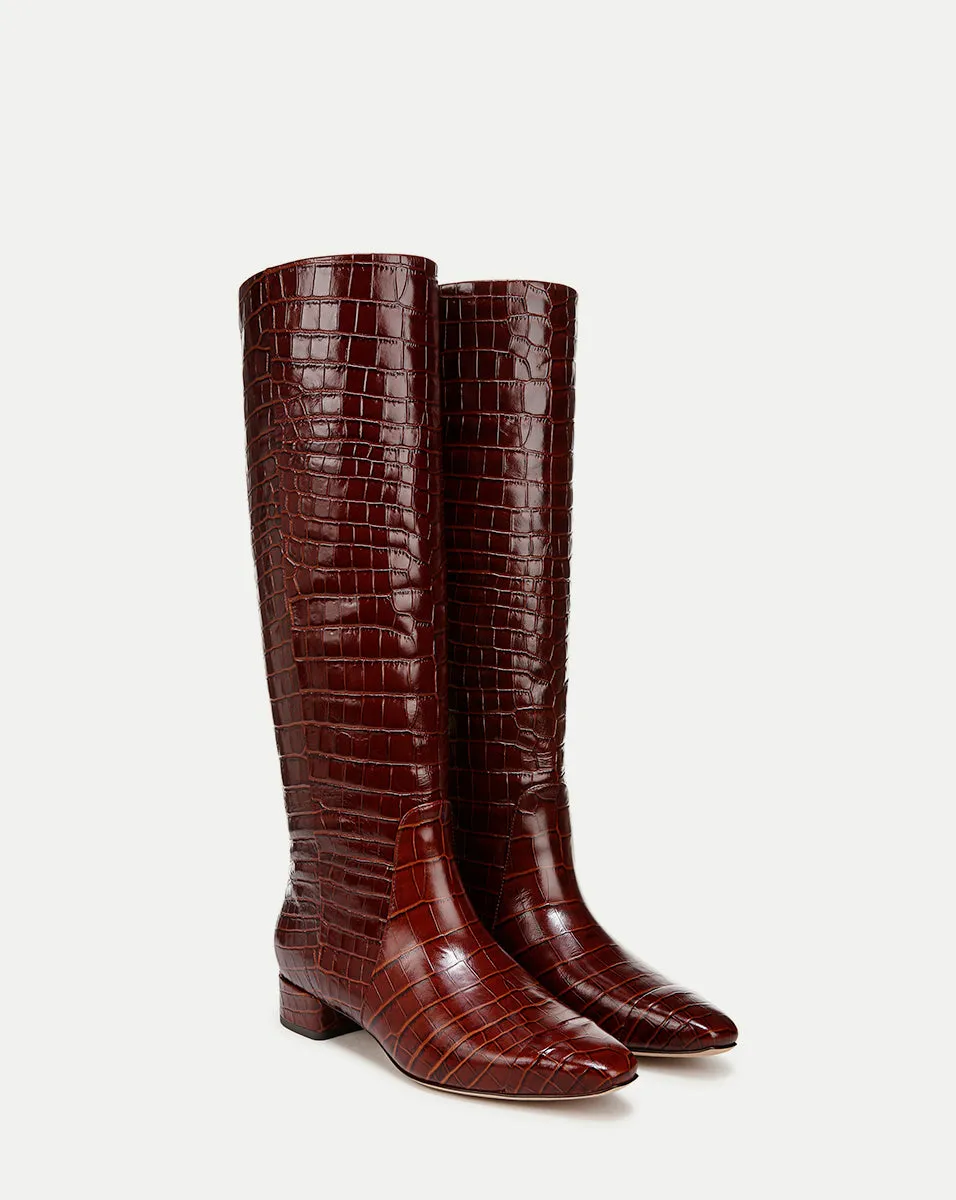 Cecile Croc-Embossed Tall Boot