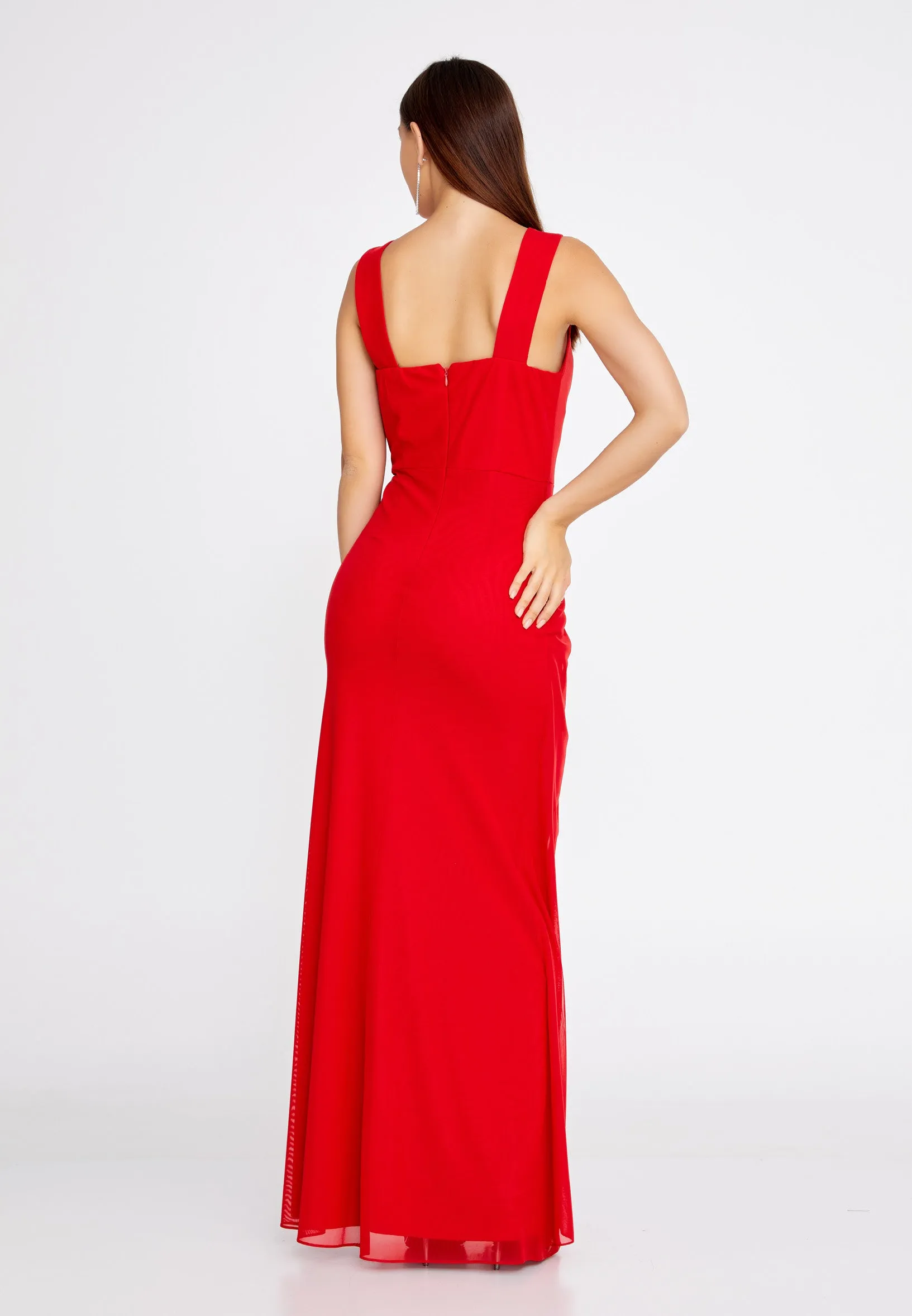 Chiffon Wrap Column Long Dress - Red