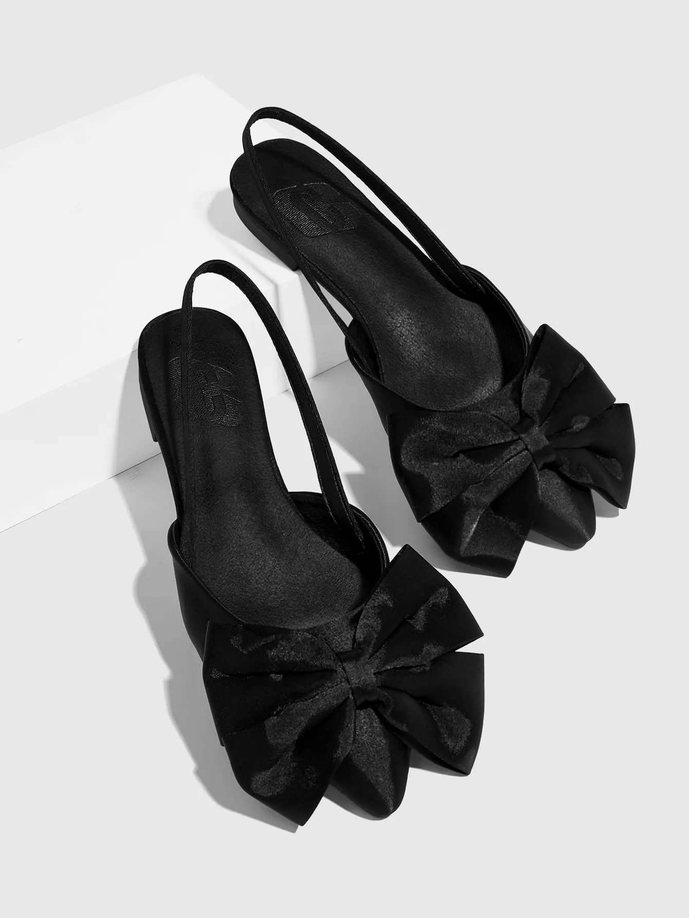 CUCCOO CHICEST Woman Shoes Cute Bow Decor Point Toe Vacation Black Slingback Satin Flats For Summer Vacation Shoes Summer Sale Elegant Flats