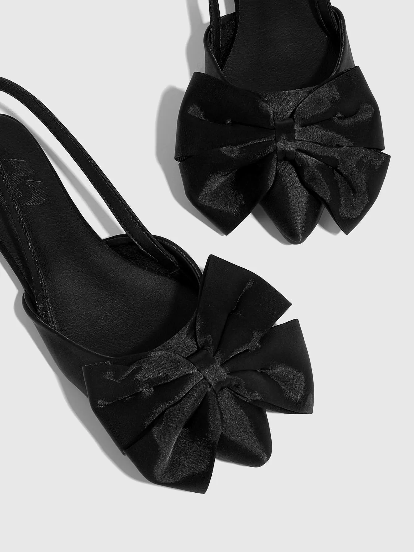 CUCCOO CHICEST Woman Shoes Cute Bow Decor Point Toe Vacation Black Slingback Satin Flats For Summer Vacation Shoes Summer Sale Elegant Flats