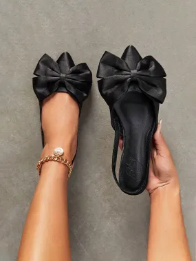 CUCCOO CHICEST Woman Shoes Cute Bow Decor Point Toe Vacation Black Slingback Satin Flats For Summer Vacation Shoes Summer Sale Elegant Flats