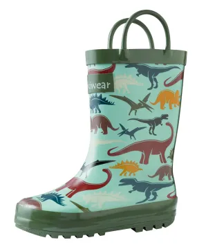 Earthy Dinosaurs Loop Handle Rubber Rain Boots