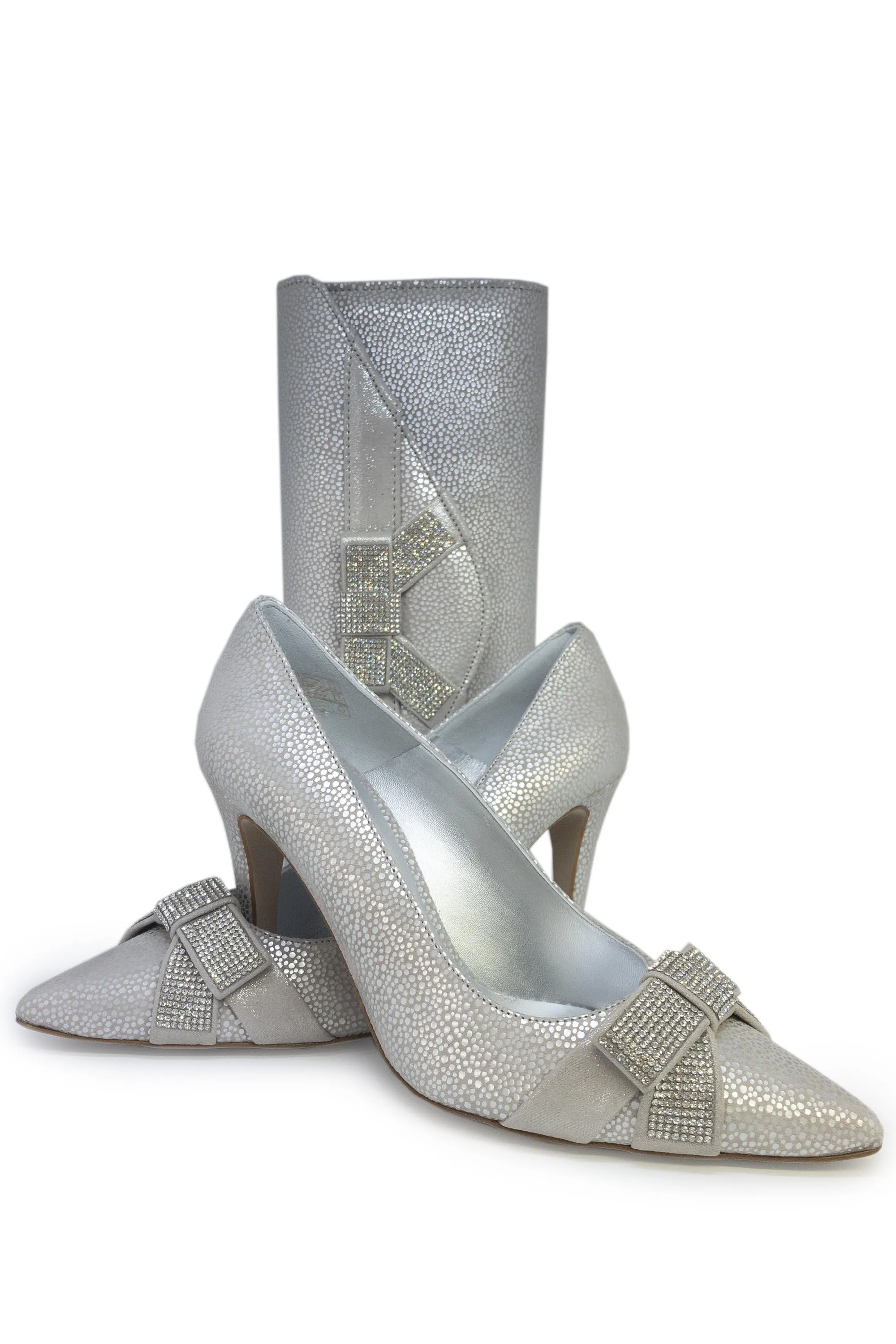 Elegante Kendra Starla Shoe and Bag Set Silver