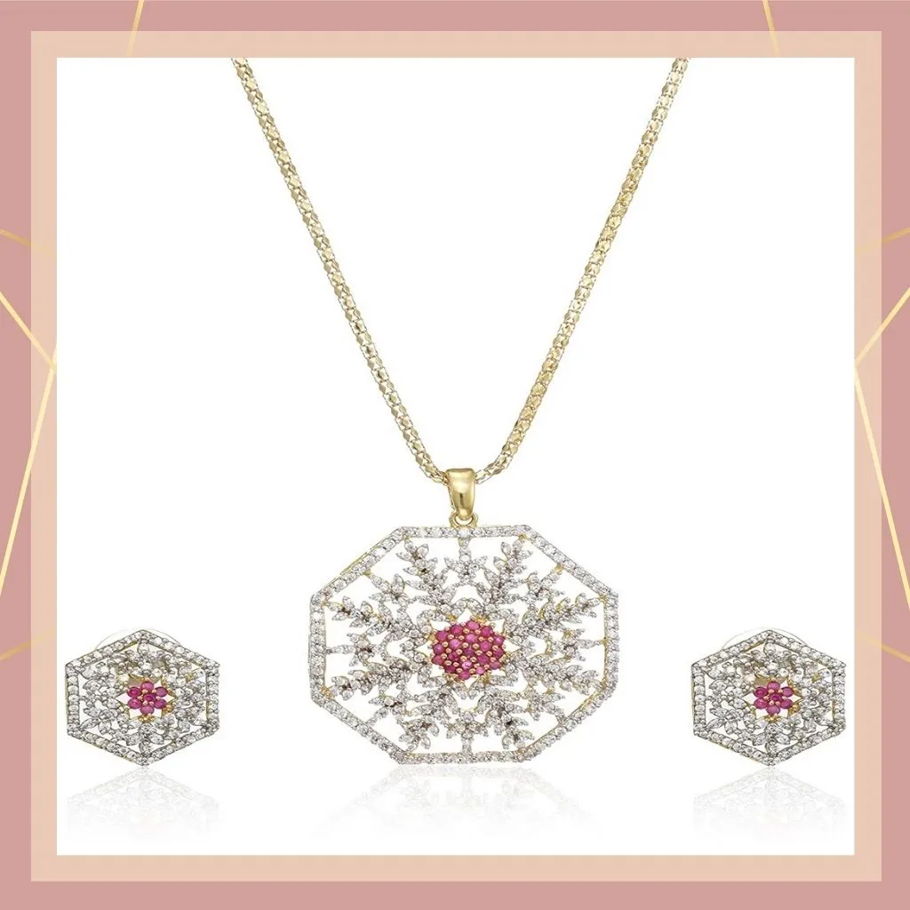 Estele - 24 KT gold plated pendant set with American Diamonds and Ruby Stones for Women