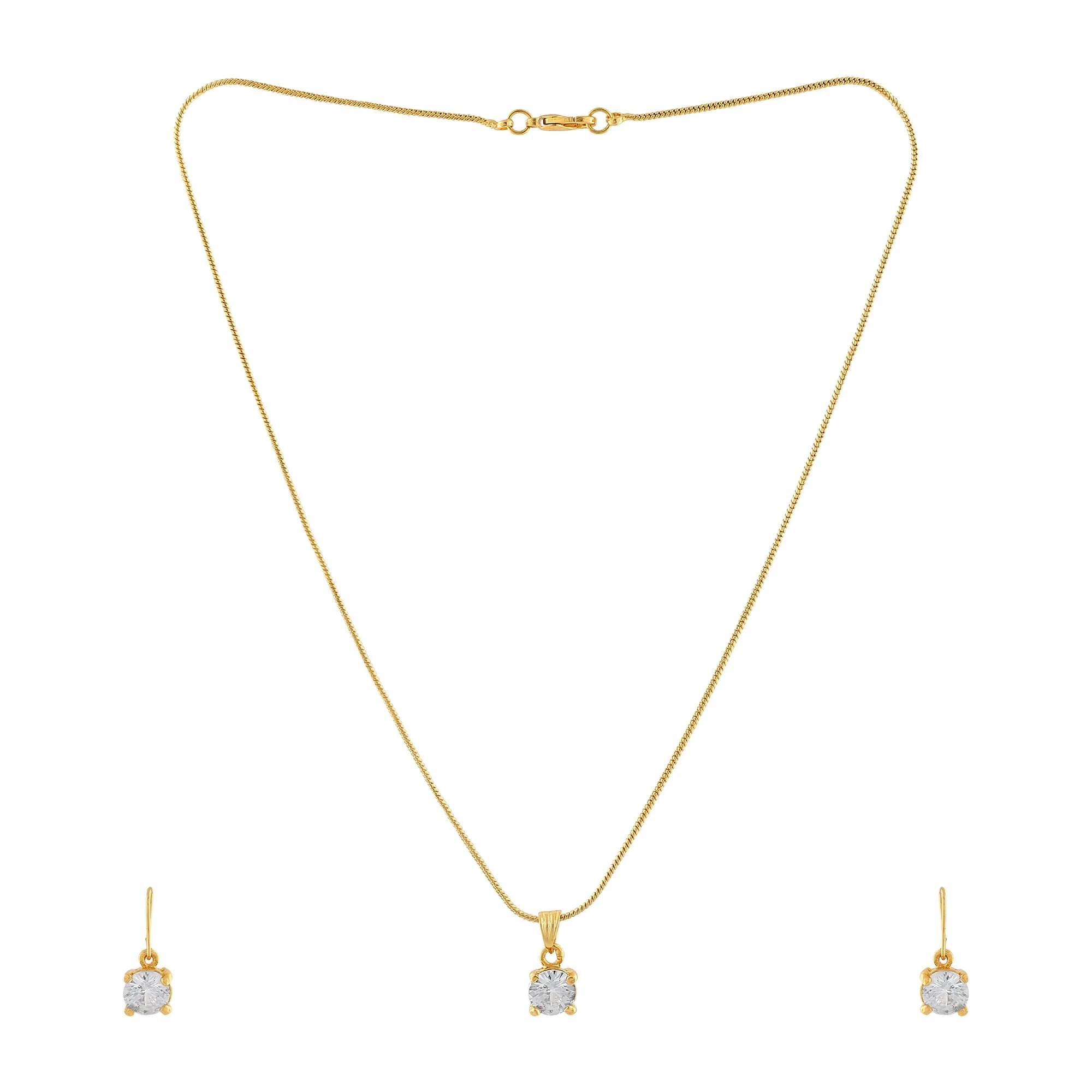 Estele - 24 KT Gold plated square solitaire pendant Set for Women