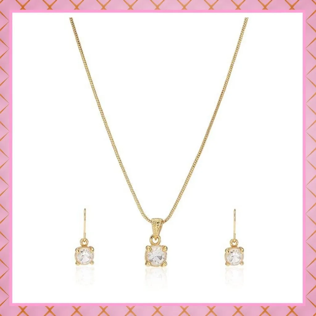 Estele - 24 KT Gold plated square solitaire pendant Set for Women