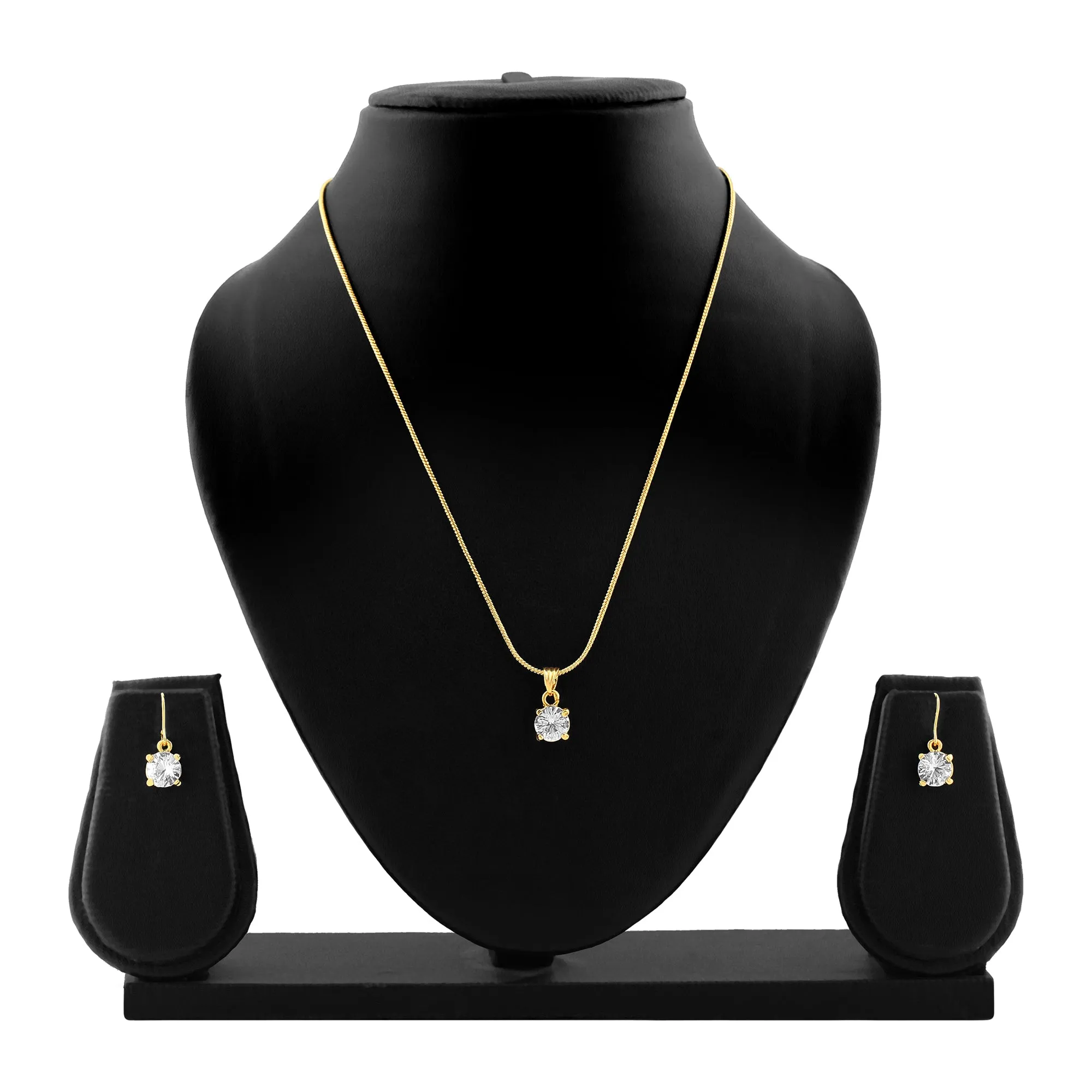 Estele - 24 KT Gold plated square solitaire pendant Set for Women