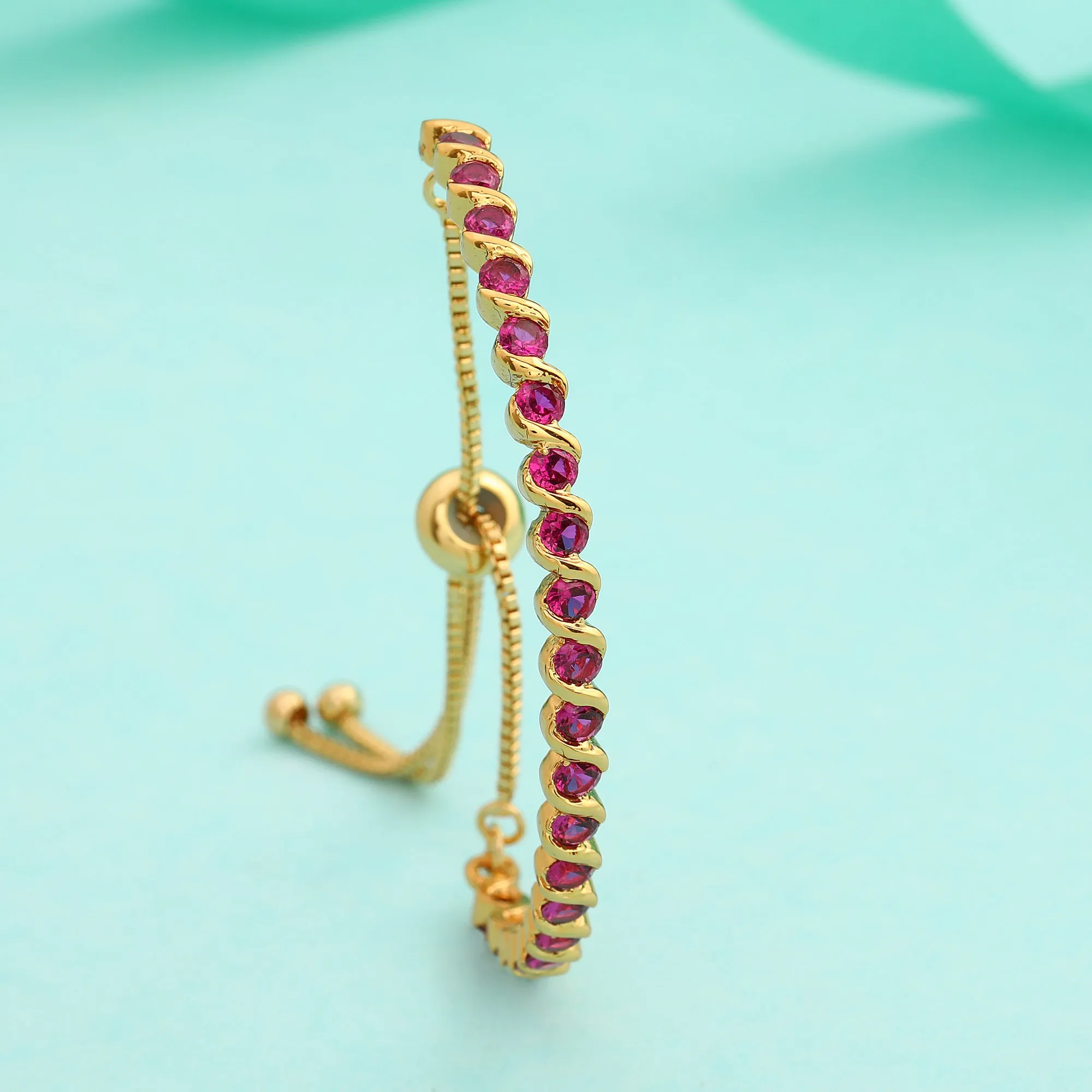 Estele Candy Gold Plated Bracelet with Ruby Crystals for women ( adjustable)