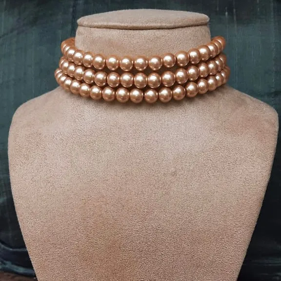 Estele - Enchanting Three Line Gold Pearl Choker