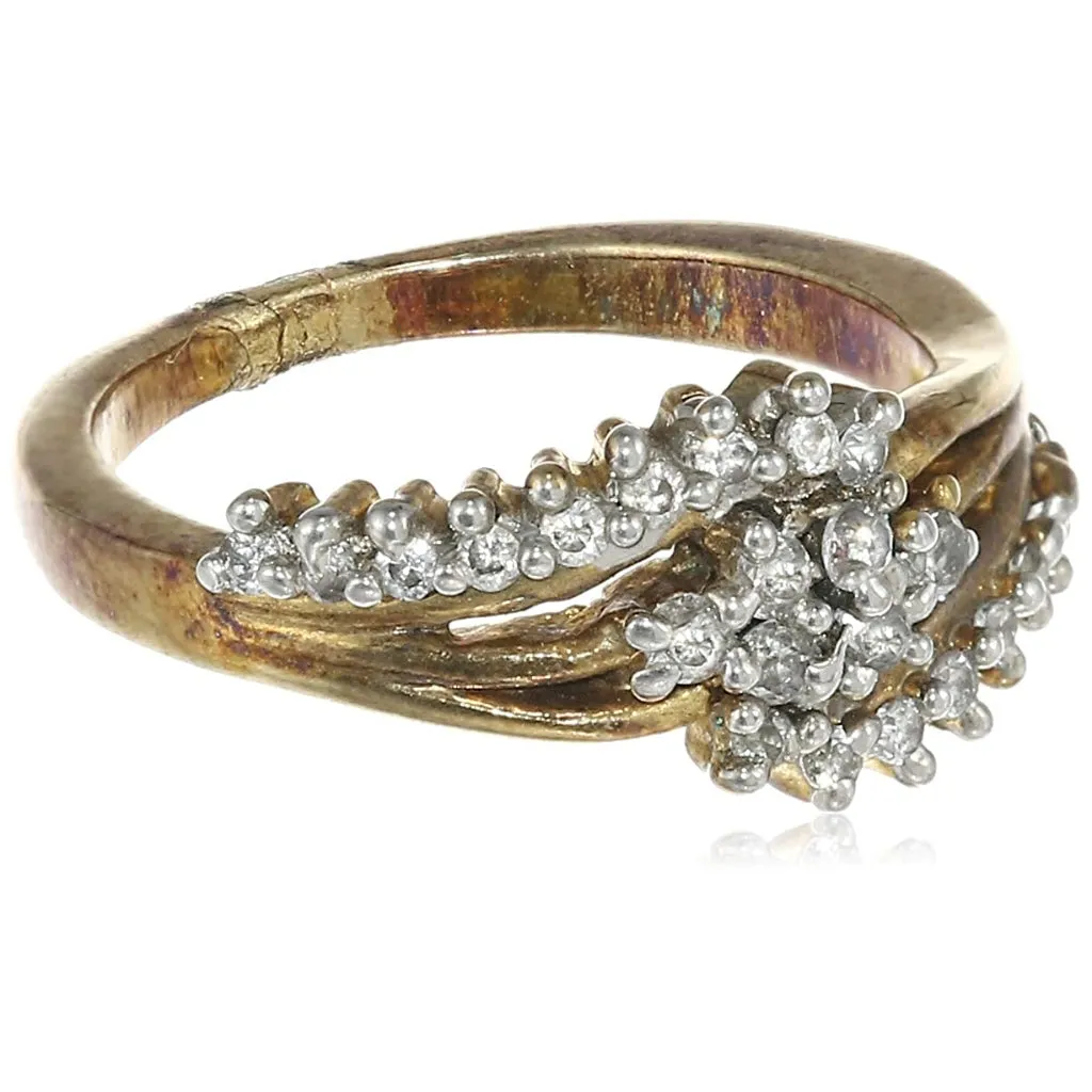 Estele gold plated 3 lines fancy ring with American diamond for women ( non adjustable)