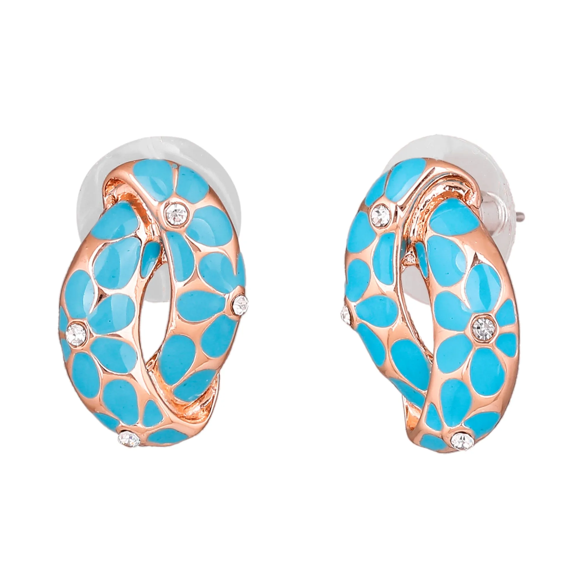 Estele Gold Plated Earrings With Aqua Coloured Flower Print For Women