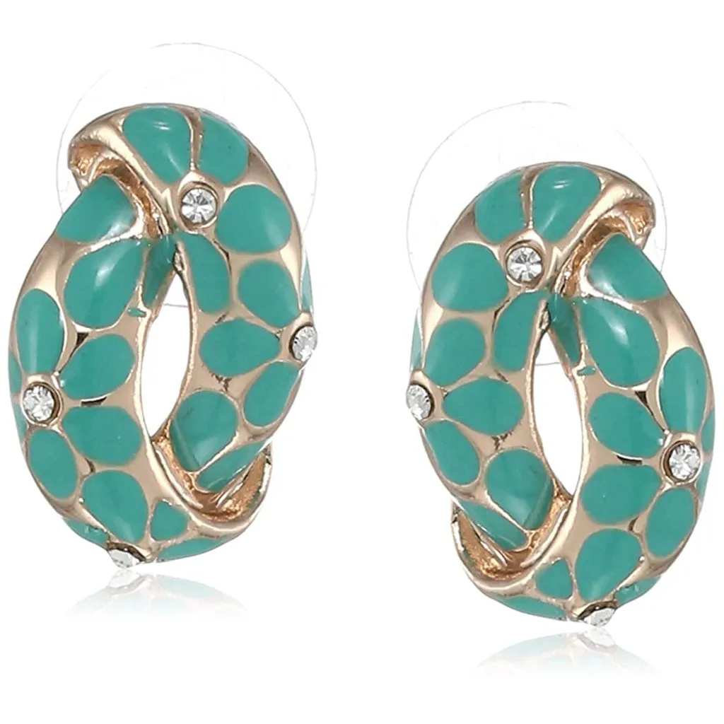 Estele Gold Plated Earrings With Aqua Coloured Flower Print For Women