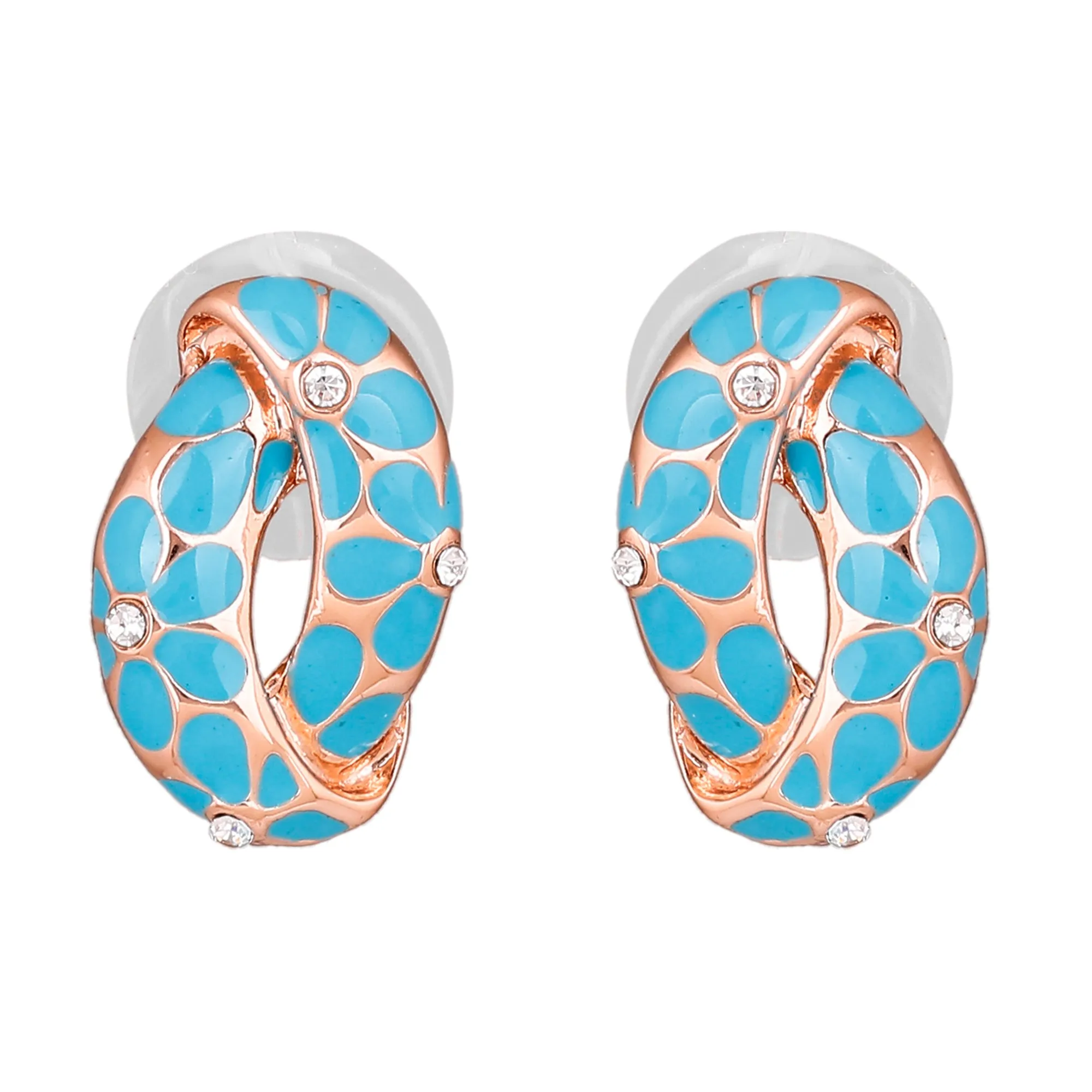 Estele Gold Plated Earrings With Aqua Coloured Flower Print For Women