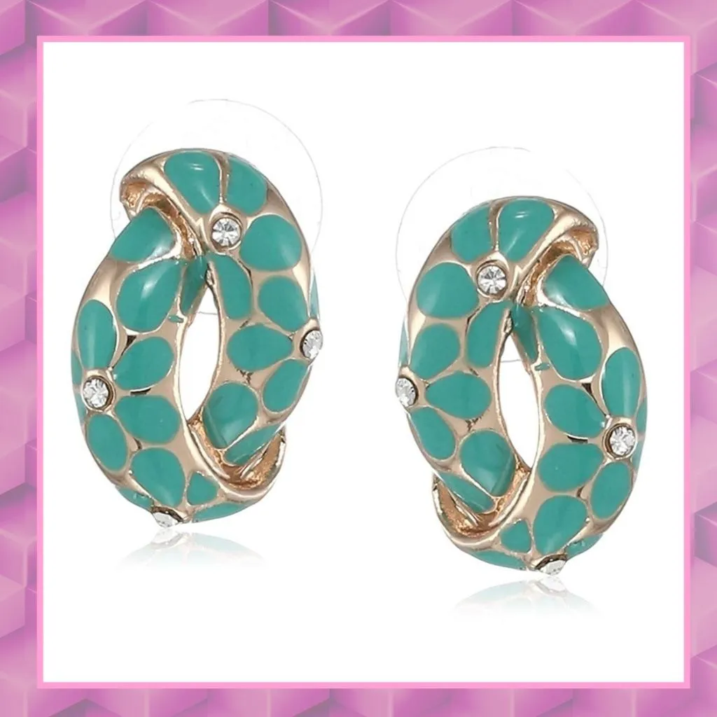 Estele Gold Plated Earrings With Aqua Coloured Flower Print For Women