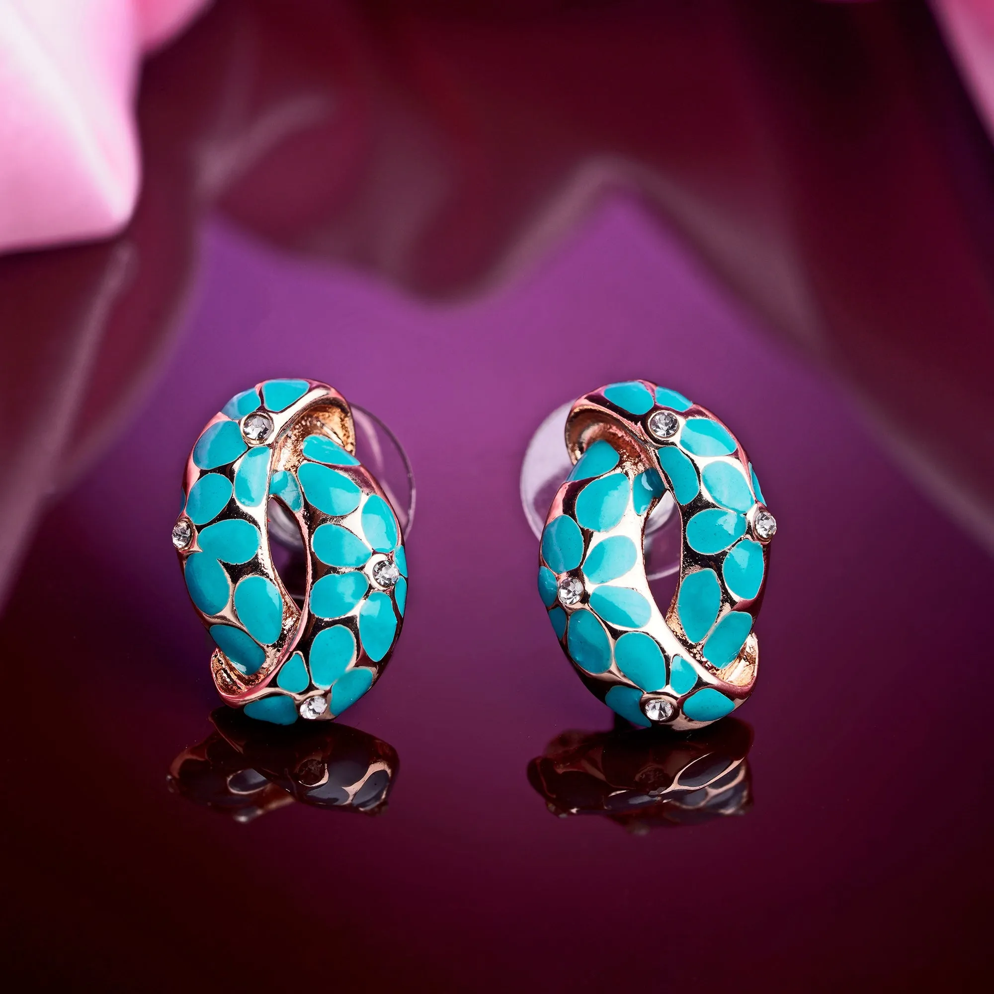 Estele Gold Plated Earrings With Aqua Coloured Flower Print For Women