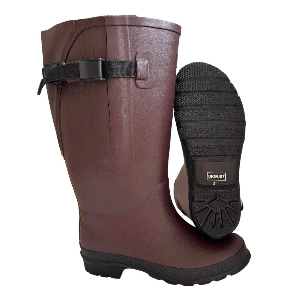 Extra Wide Calf Brown Wellies with Rear Gusset - Perfect for Wide Feet & Ankles - Fits 40-50cm Calves