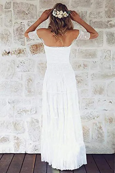 Fabulous White Bohemian Strapless Off Shoulder Lace Wedding Dress Online, SW279