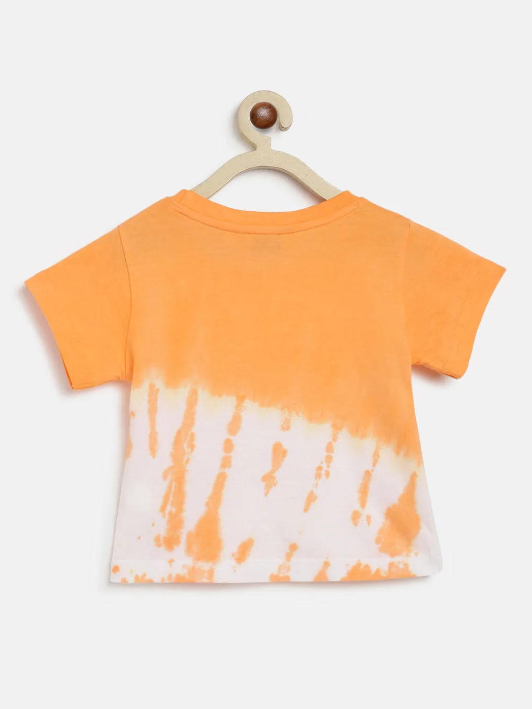 Girls Orange Cotton Embroidery T-shirt